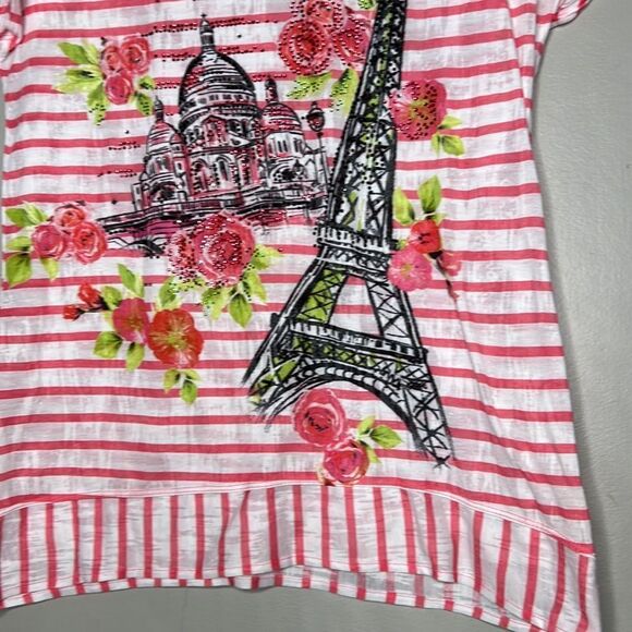 Onque Casuals Striped Paris Themed Short Sleeve Shirt - Picture 3 of 10